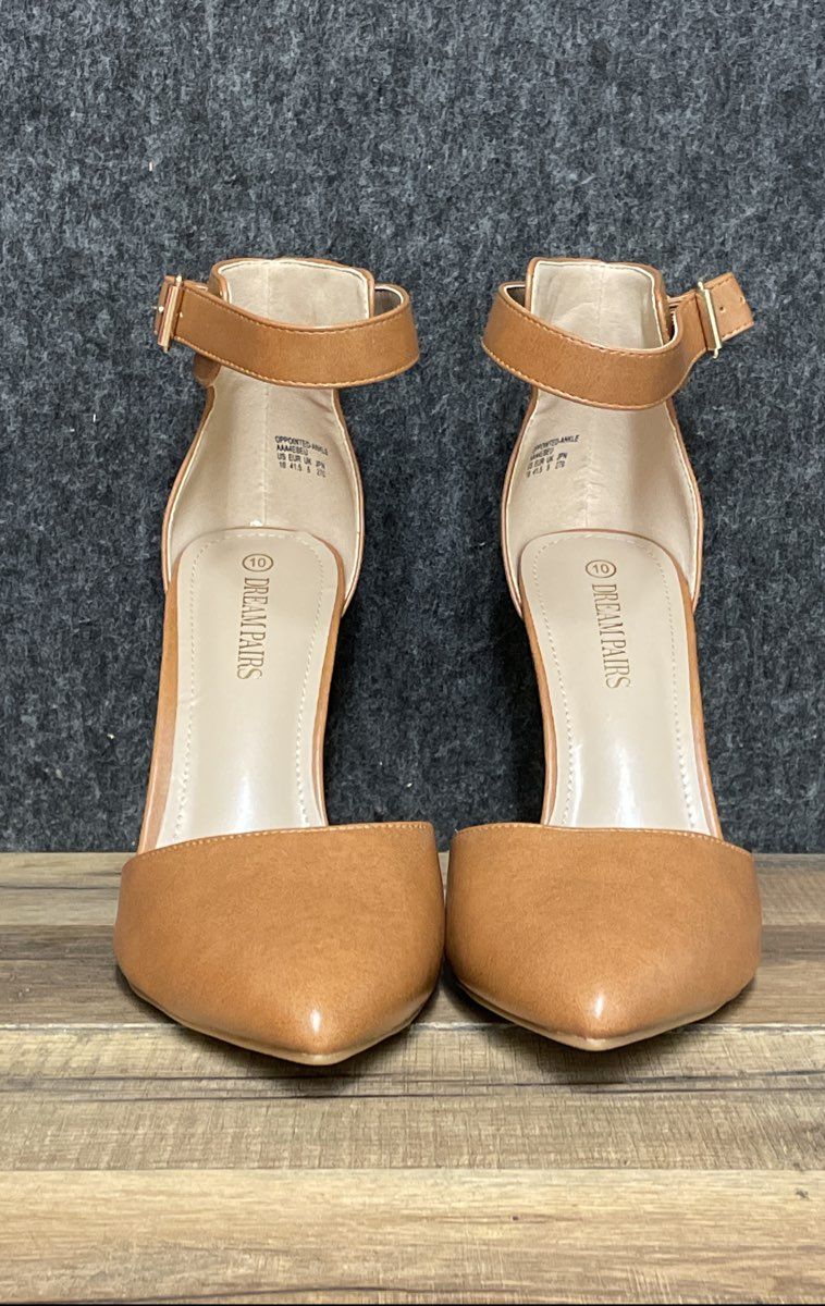 Dream Pairs Oppointed Ankle Tan Pointed Toe Stiletto Ankle Strap Pumps Size 10