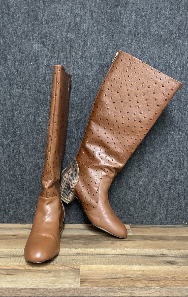 Juicy Couture Brown Ostrich Embossed Leather Tall Boots Women's Size 12W