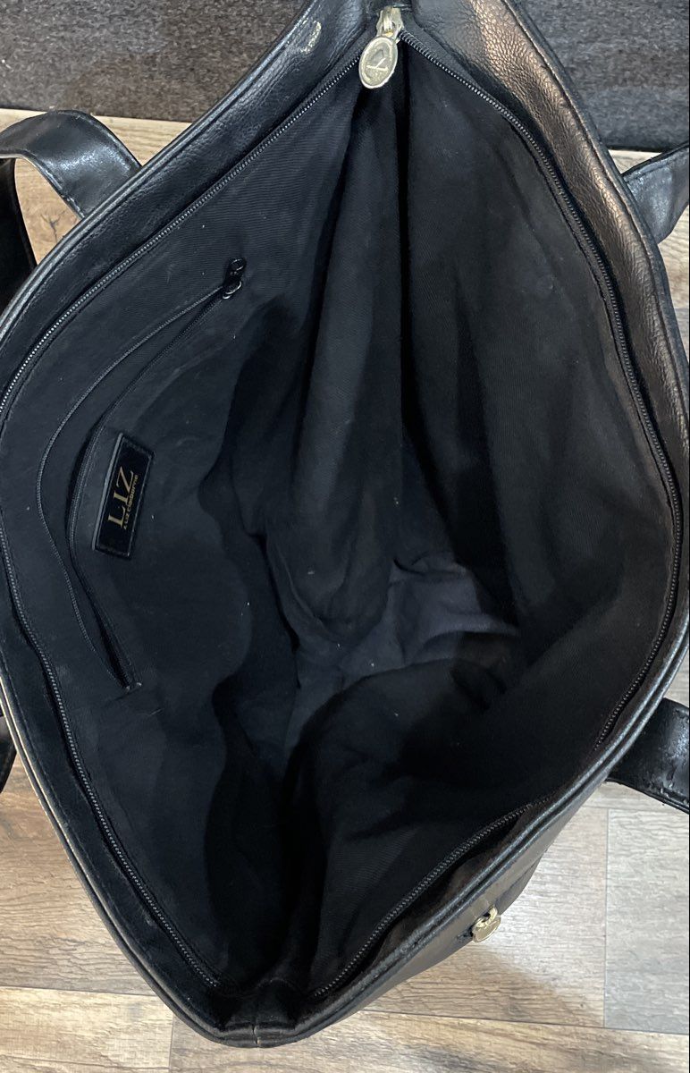 Liz Claiborne Black Faux Leather Large Tote Bag Gold Tone Hardware