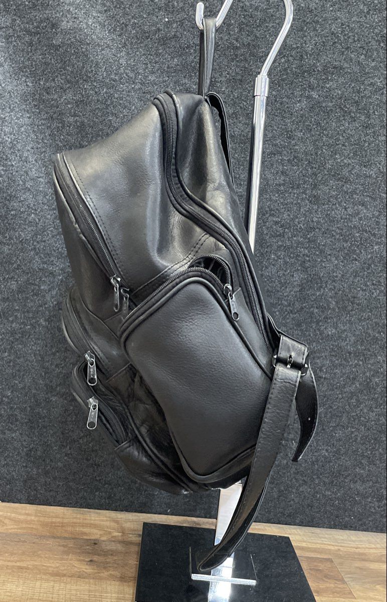 SOL Black Leather Multi-Pocket Travel Campus Backpack Bag