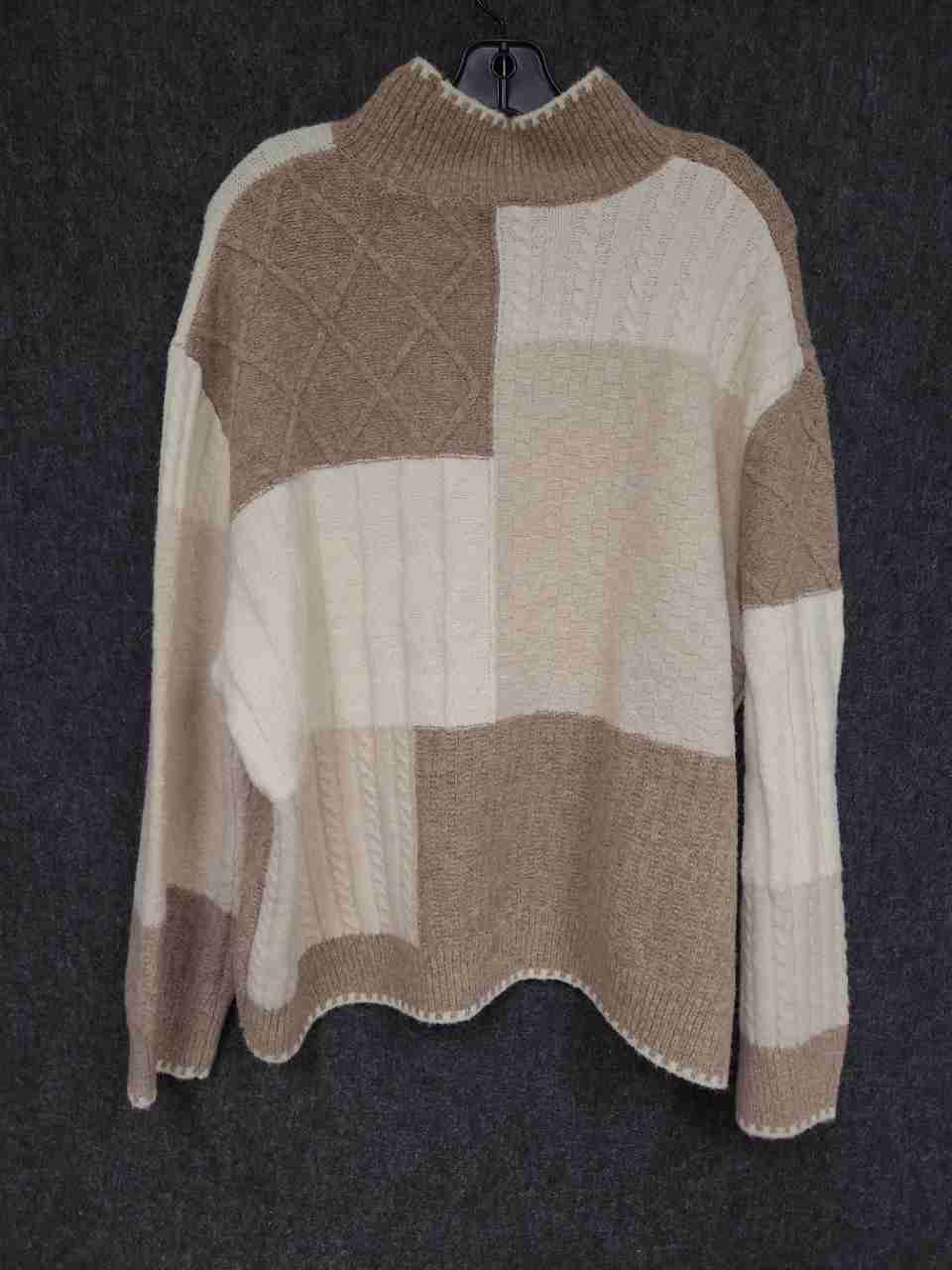 Primark Women's Beige Cream Patchwork Cable Knit Mock Neck Sweater Sz S NWT