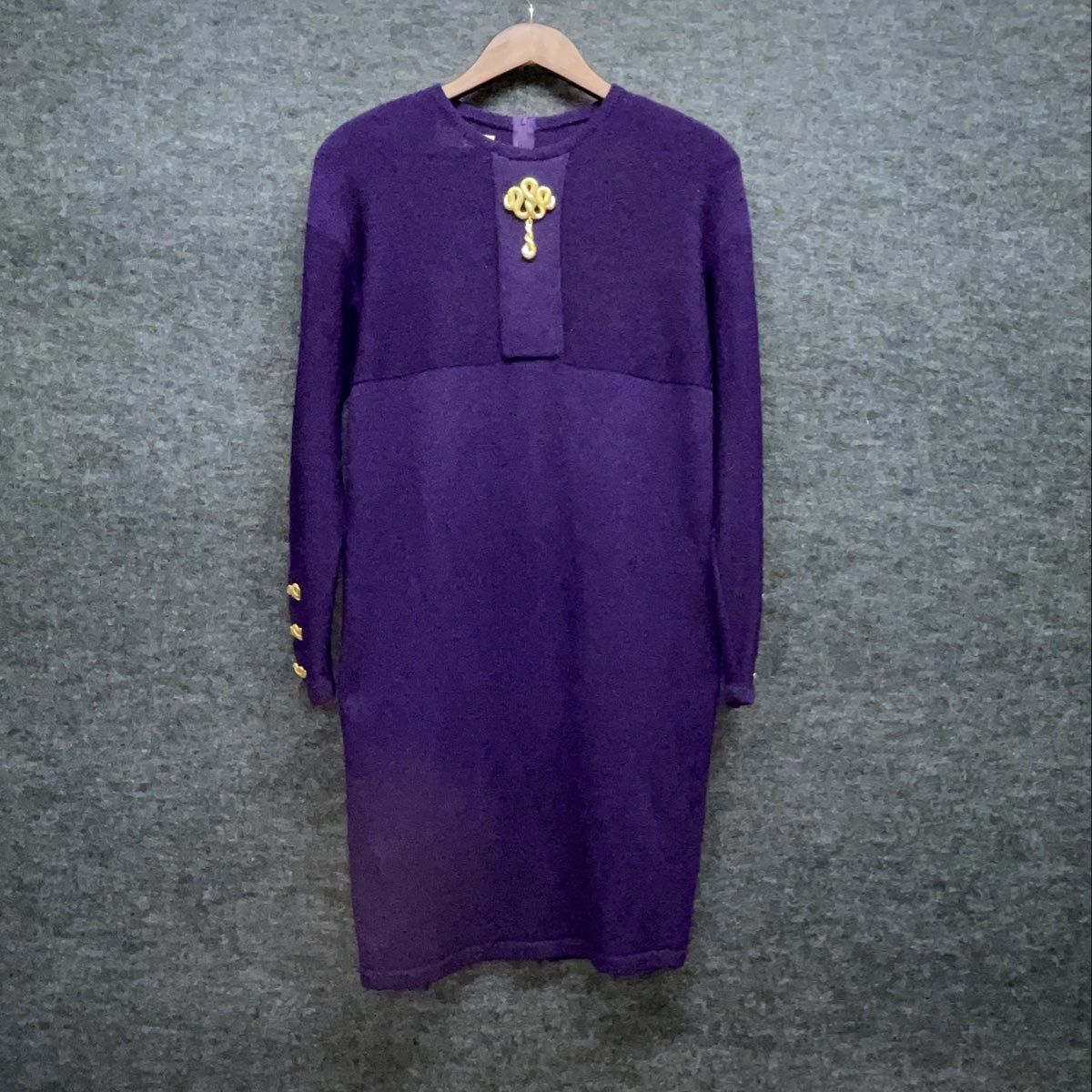 Vintage 90s Steve Fabrikant Women's Purple Knit Tunic Sweater Gold Buttons