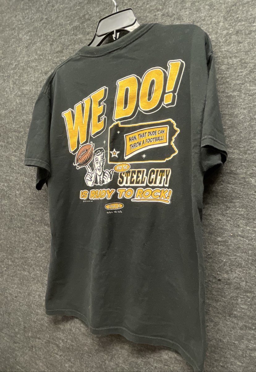 Smack Apparel Men's Black Vintage Y2K Pittsburgh Steelers Parody T-Shirt Sz L