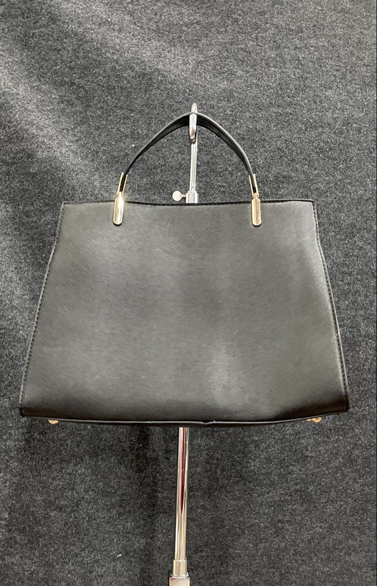 Vanessa Williams Black Saffiano Faux Leather Satchel Bag Gold Tone Hardware
