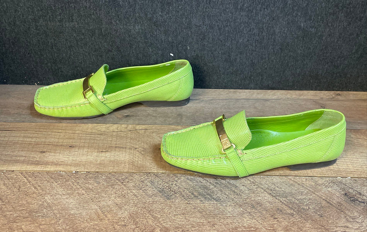 Lauren Ralph Lauren Margaret Green Lizard Embossed Leather Loafers Size 8B