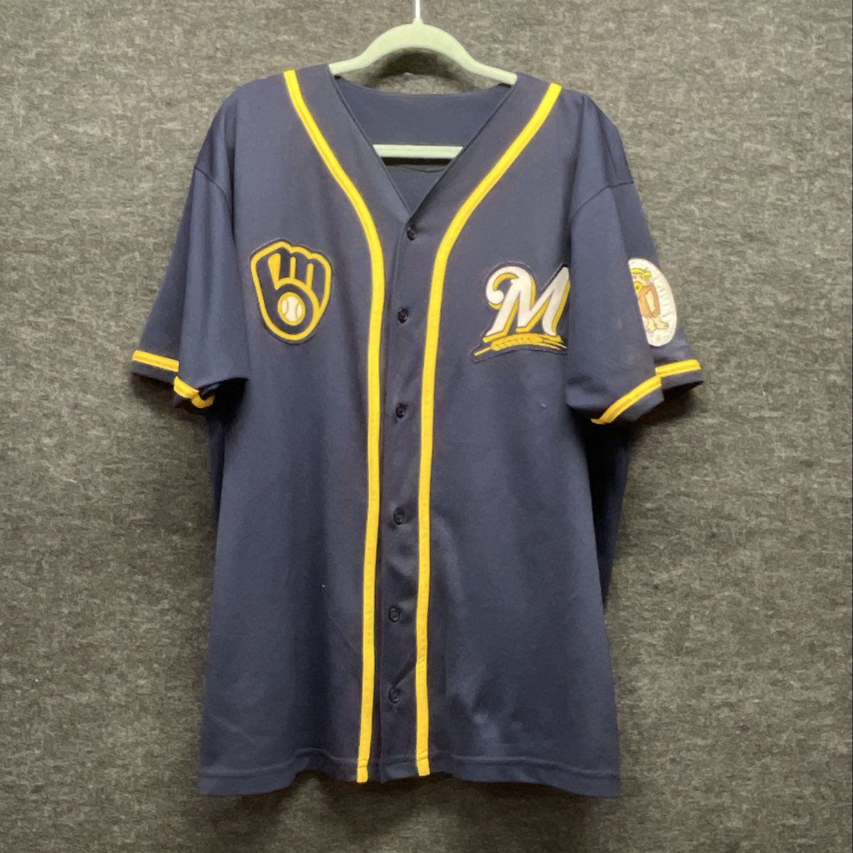 Milwaukee Brewers Gomez #93 Baseball Jersey Navy Blue Button Up Sz 44