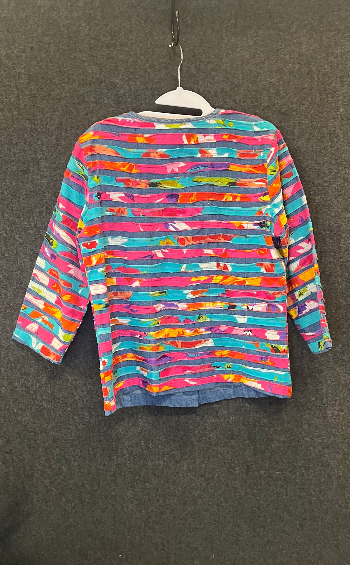 Choices Women's Multicolor Rainbow Striped Patchwork Button Front Shirt Sz S