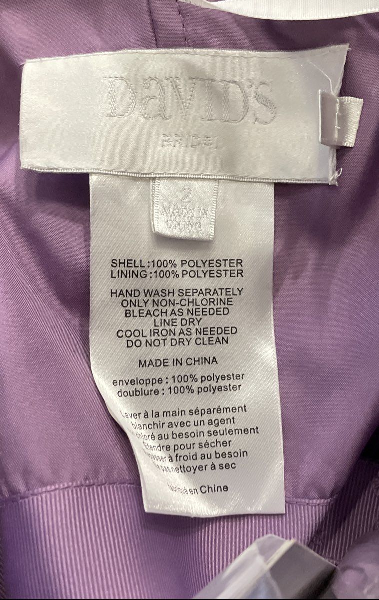 David's Bridal Women's Wisteria Purple Strapless Beaded Crinkle Dress Sz 2 NWT