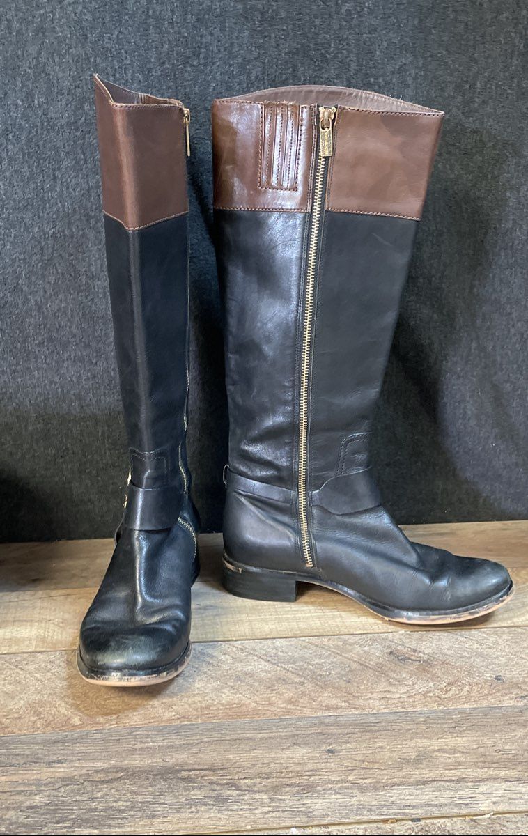 Michael Kors Two Tone Black Brown Leather Riding Boots Women's Size 8M