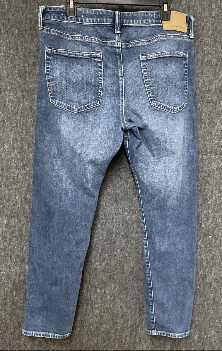 American Eagle Men's Flex Blue Distressed Slim Straight Jeans Sz 36x32