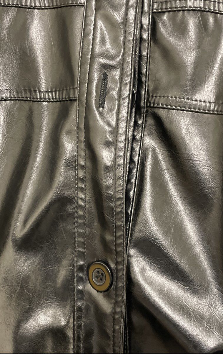 HG Outerwear Women's Black Faux Leather Belted Button Front Jacket Sz M