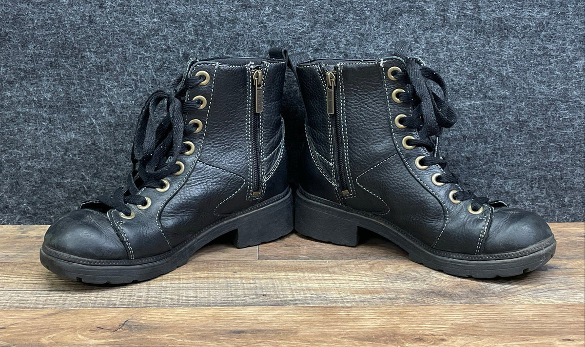 Harley-Davidson Black Leather Lace Up Side Zip Ankle Boots Women's Size 7.5
