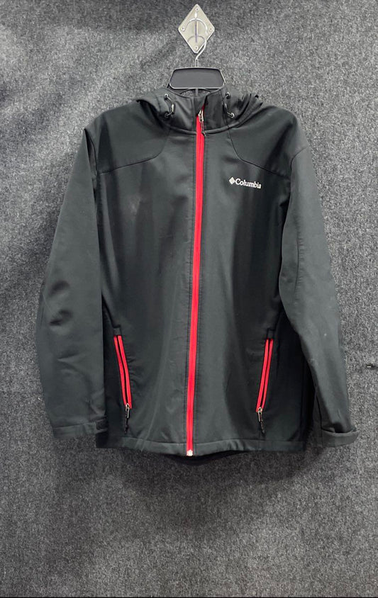 Columbia Men's Ascender Softshell Jacket Black Red Hooded Full Zip Sz L