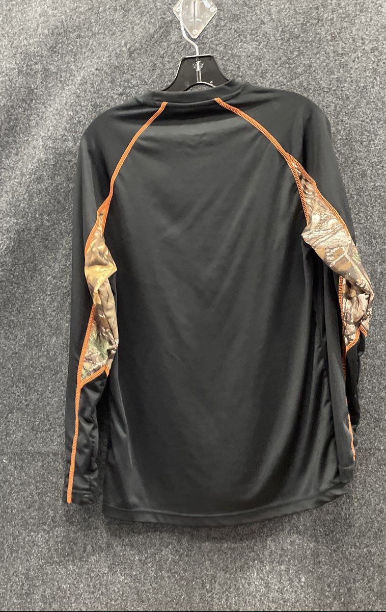 Realtree Men's Black Long Sleeve Performance Camo Accents Shirt Sz S