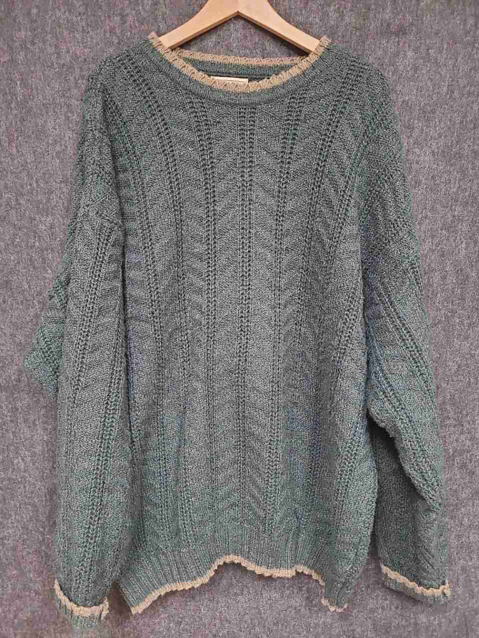 Vintage 90s Woolrich Men's Green Textured Cotton Knit Sweater Made in USA Sz 2XL