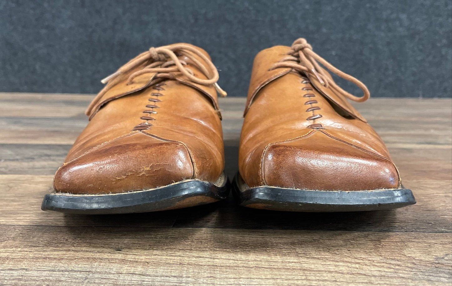 Giorgio V Tan Brown Leather Decorative Stitch Square Toe Dress Shoes Size 10 M