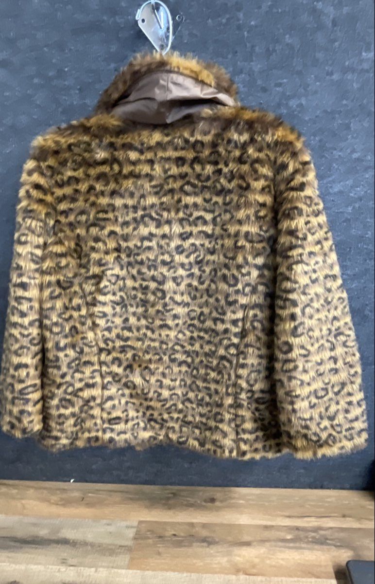 New Directions Women's Leopard Print Faux Fur Coat Jacket Brown NWT Sz PXL