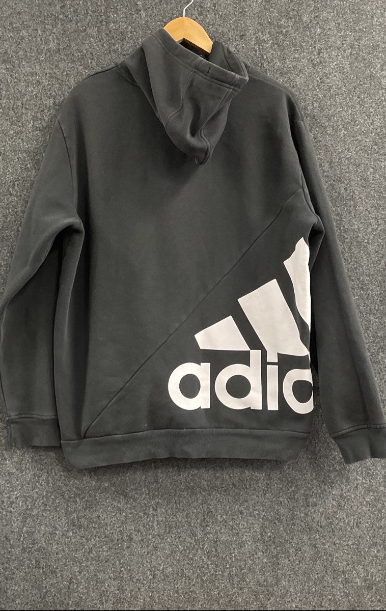 Adidas Men's Black Wrap Around Logo Fleece Pullover Hoodie Sz M