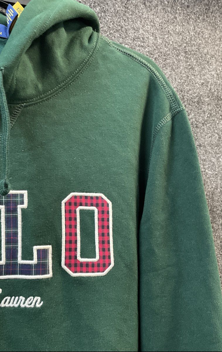 Polo Ralph Lauren Men's Green Hoodie Plaid Chenille Logo Sweatshirt Size M