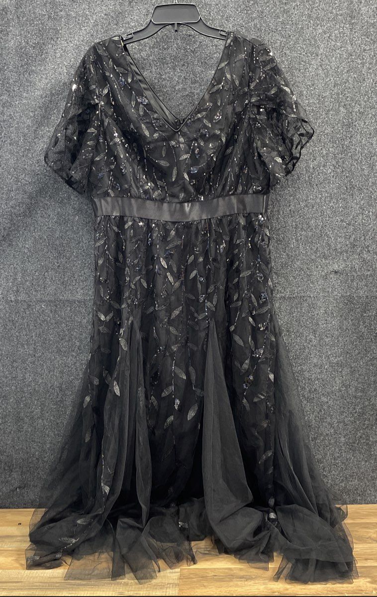 Pinup Fashion Women's Black Sequin Tulle V-Neck Maxi Dress Size M NWT