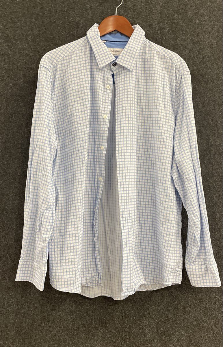 Duchamp London Men's Blue Check Long Sleeve Slim Fit Dress Shirt Sz XXL 18