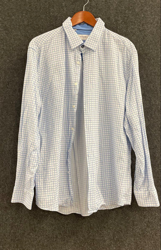 Duchamp London Men's Blue Check Long Sleeve Slim Fit Dress Shirt Sz XXL 18