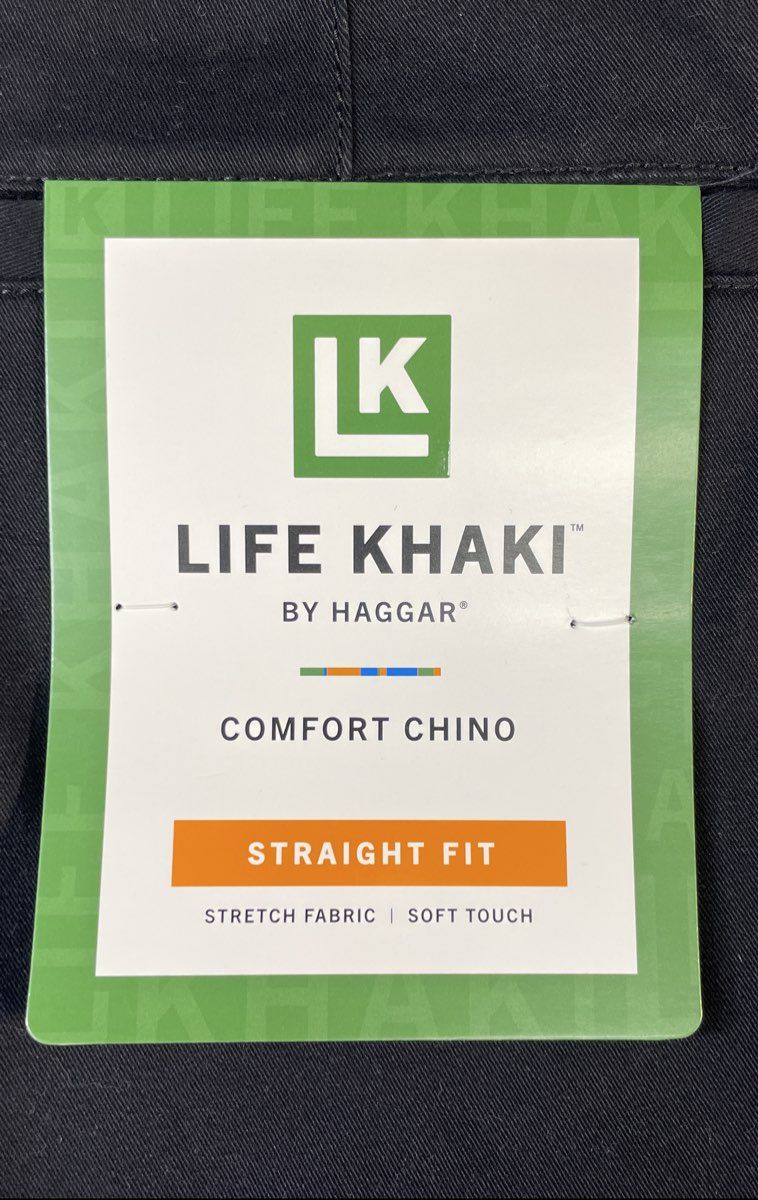 Haggar Men's Life Khaki Comfort Chino Black Straight Fit Pants Sz 42x30 NWT