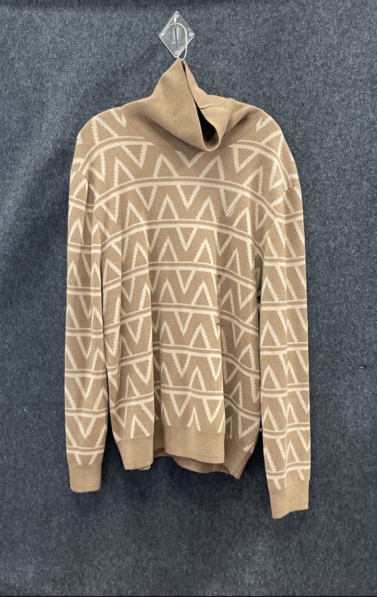 Nautica Men's Brown Geometric Merino Wool Blend Turtleneck Sweater Sz XL NWT