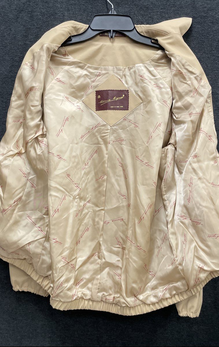 Vintage 90s Etienne Aigner Women's Tan Burgundy Stripe Windbreaker Jacket Sz 14
