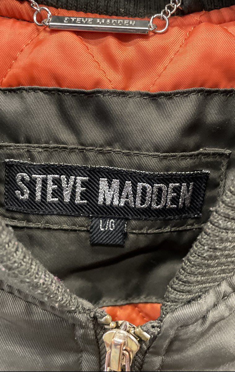 Steve Madden Women's Olive Green Bomber Jacket Quilted Orange Lining Size L