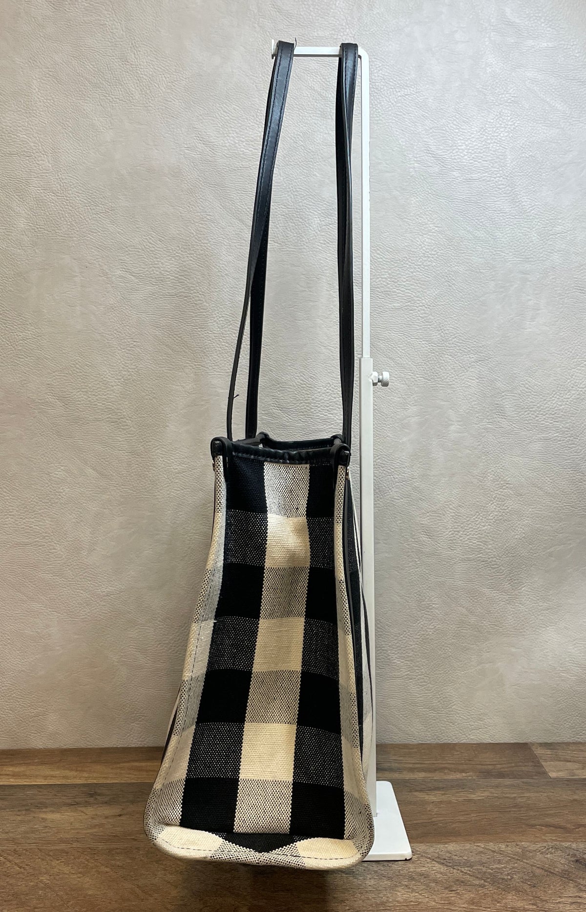 Kate Spade Black White Gingham Canvas Leather Manhattan Tote Bag