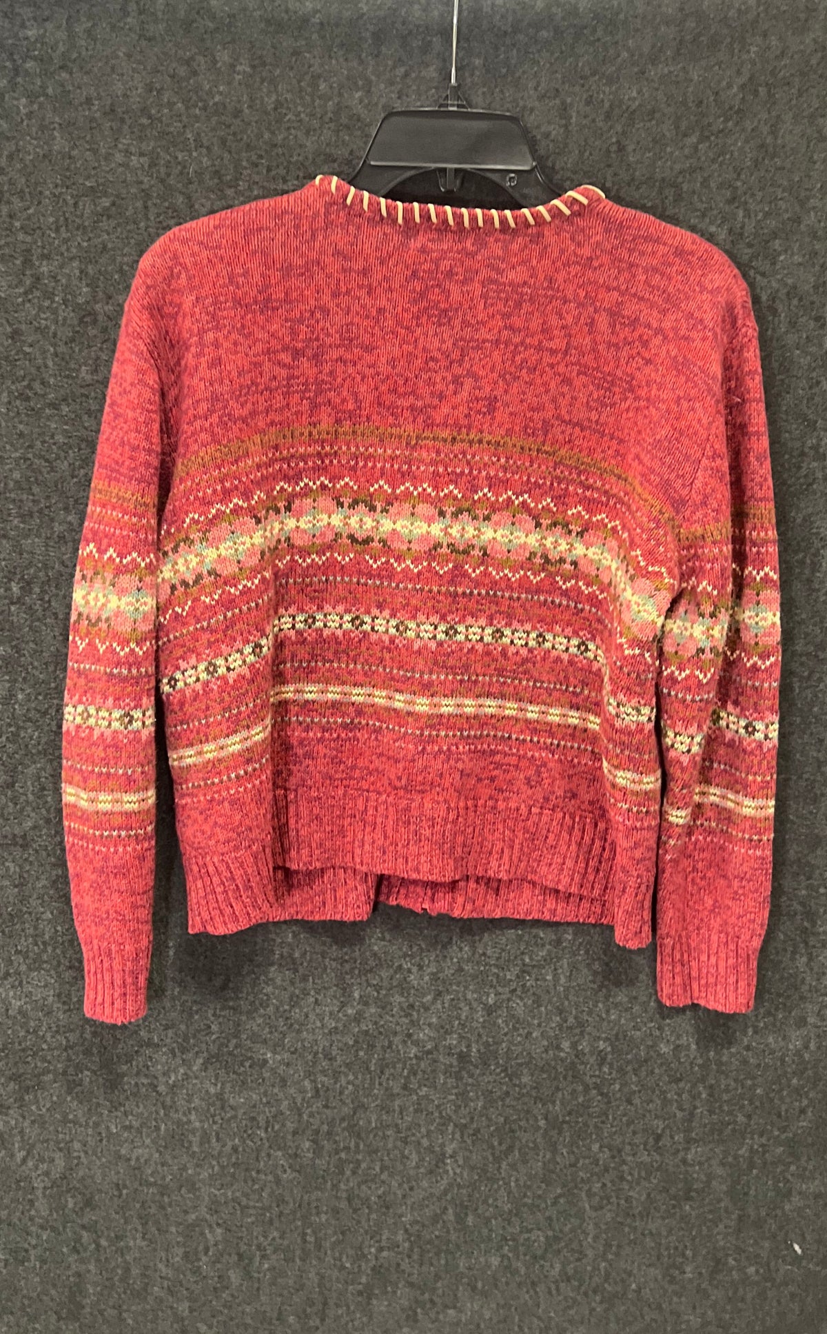Tiara Petites Women's Red Fair Isle Full Zip Cardigan Sweater Sz PL Vintage Y2K