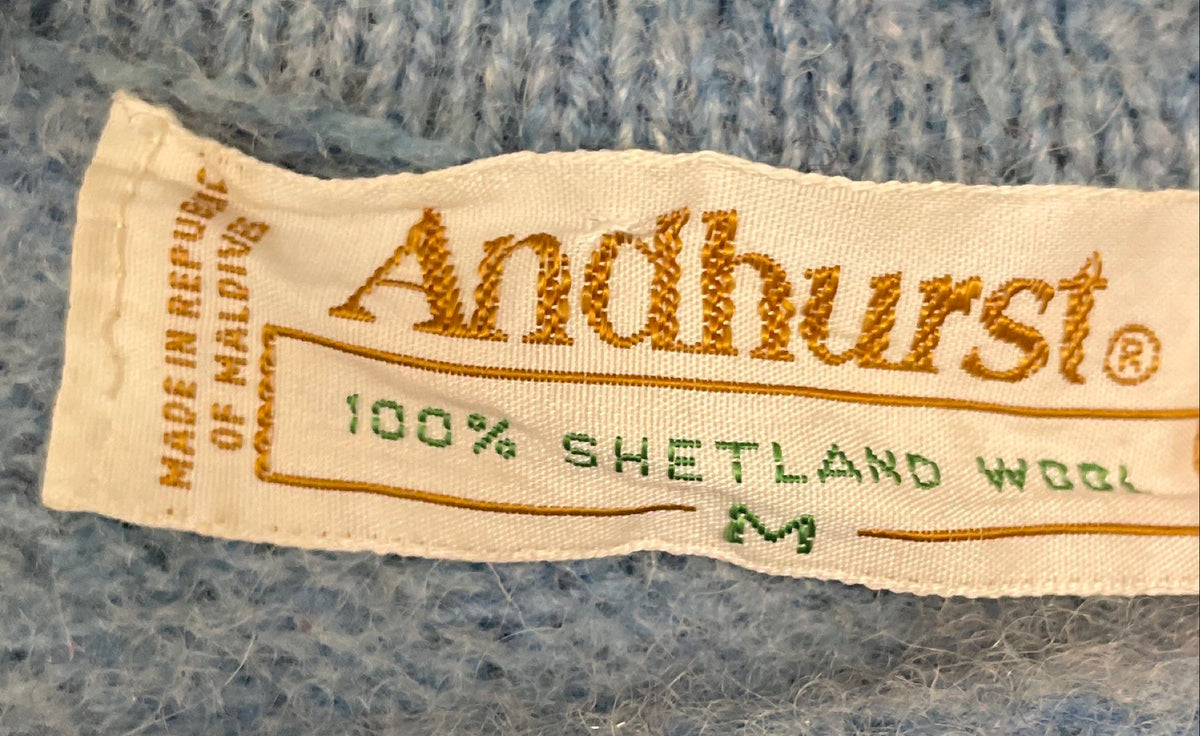 Vintage 90s Andhurst Men's Light Blue 100% Shetland Wool Crewneck Sweater Sz M