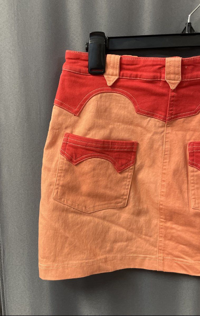 BDG Women's Red Peach Front Zip Western Yoke Colorblock Mini Skirt Sz M