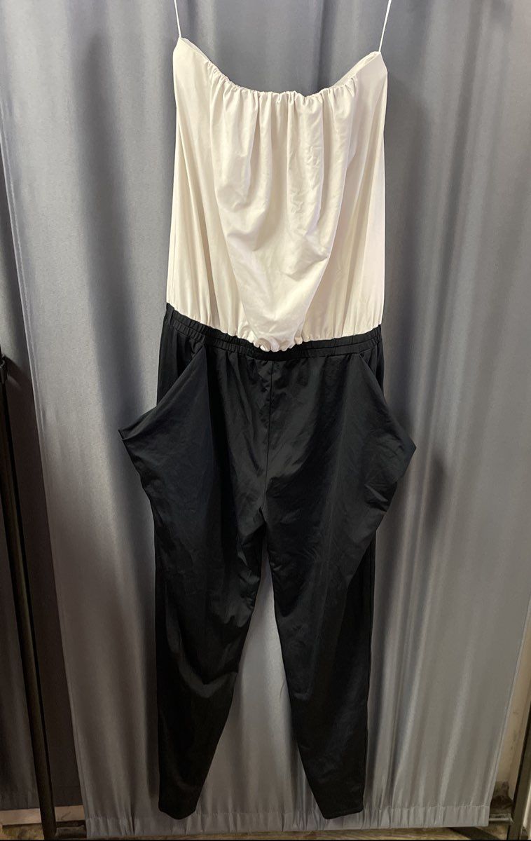 Armani Exchange Women's White Black Colorblock Strapless Tube Top Jumpsuit Sz XS