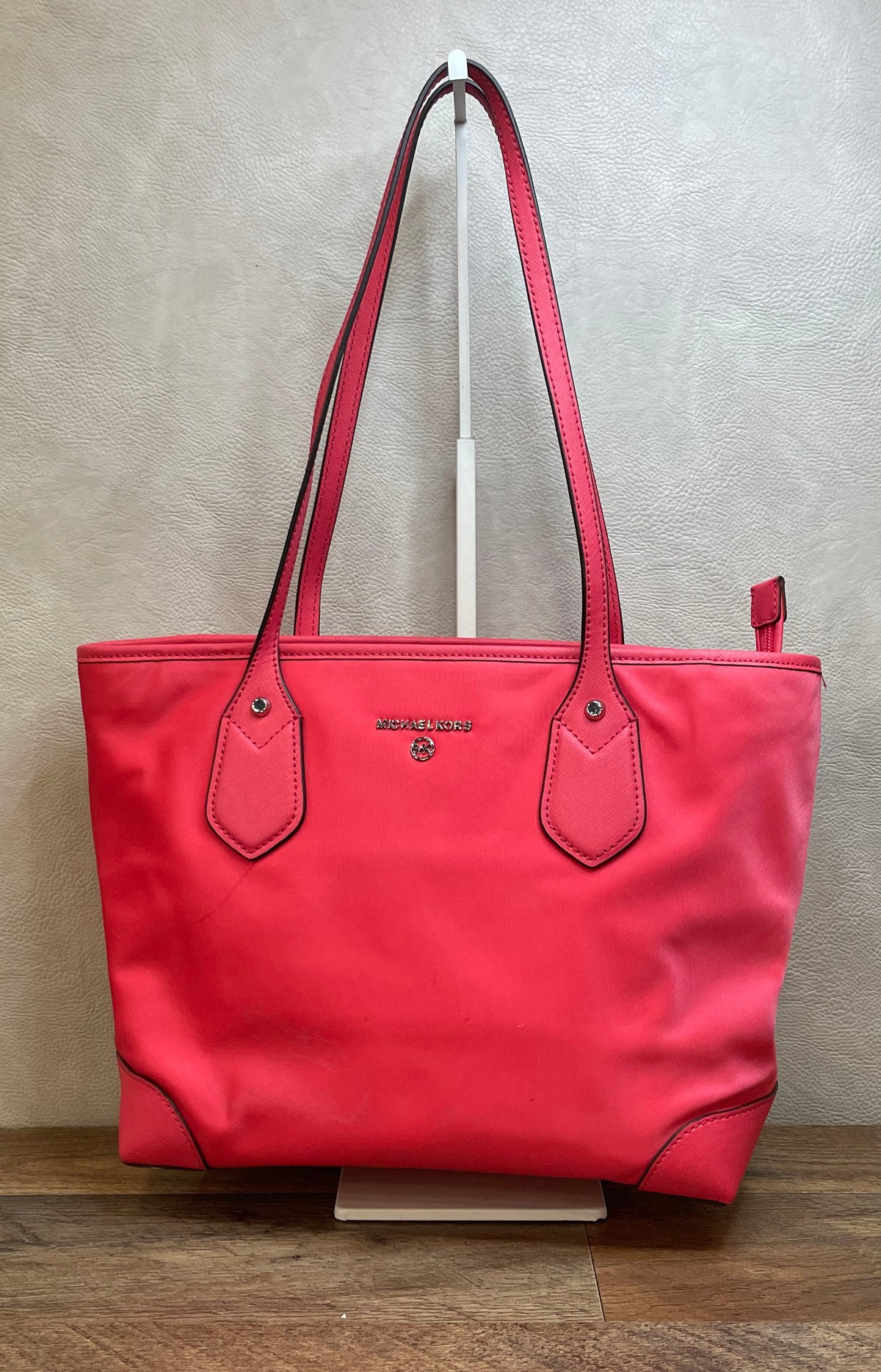 Michael Kors Pink Nylon Saffiano Leather Trim Large Tote Bag