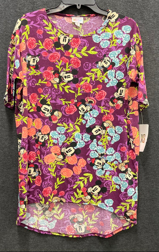 LuLaRoe Women's Irma Tunic Top Purple Mickey Minnie Mouse Floral NWT XS
