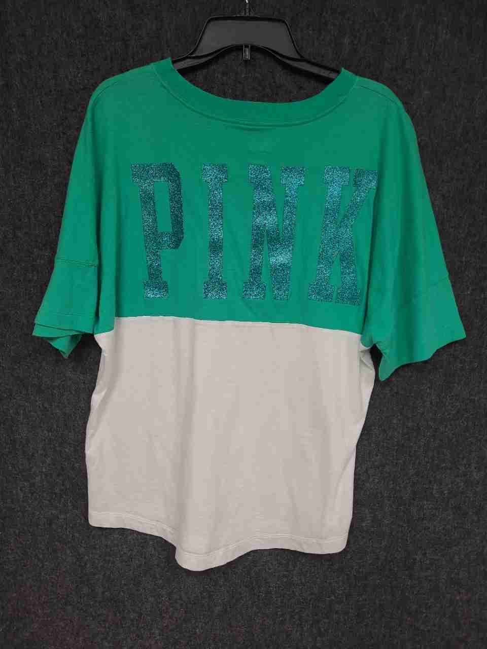 Victoria's Secret PINK Colorblock Oversized Spirit Jersey T-Shirt Green White S