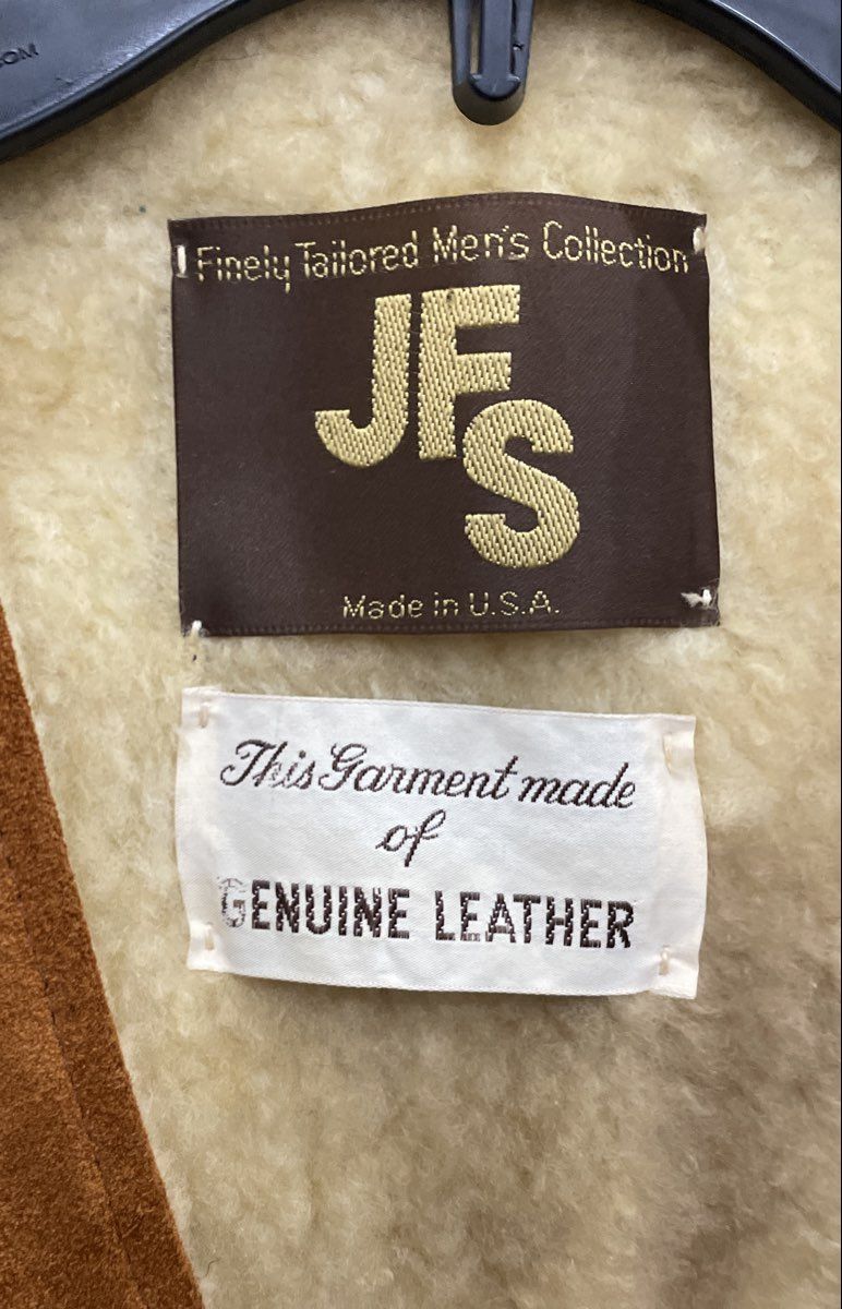 Vintage 80s JFS Men's Tan Suede Sherpa Lined Western Rancher Vest Made in U.S.A.