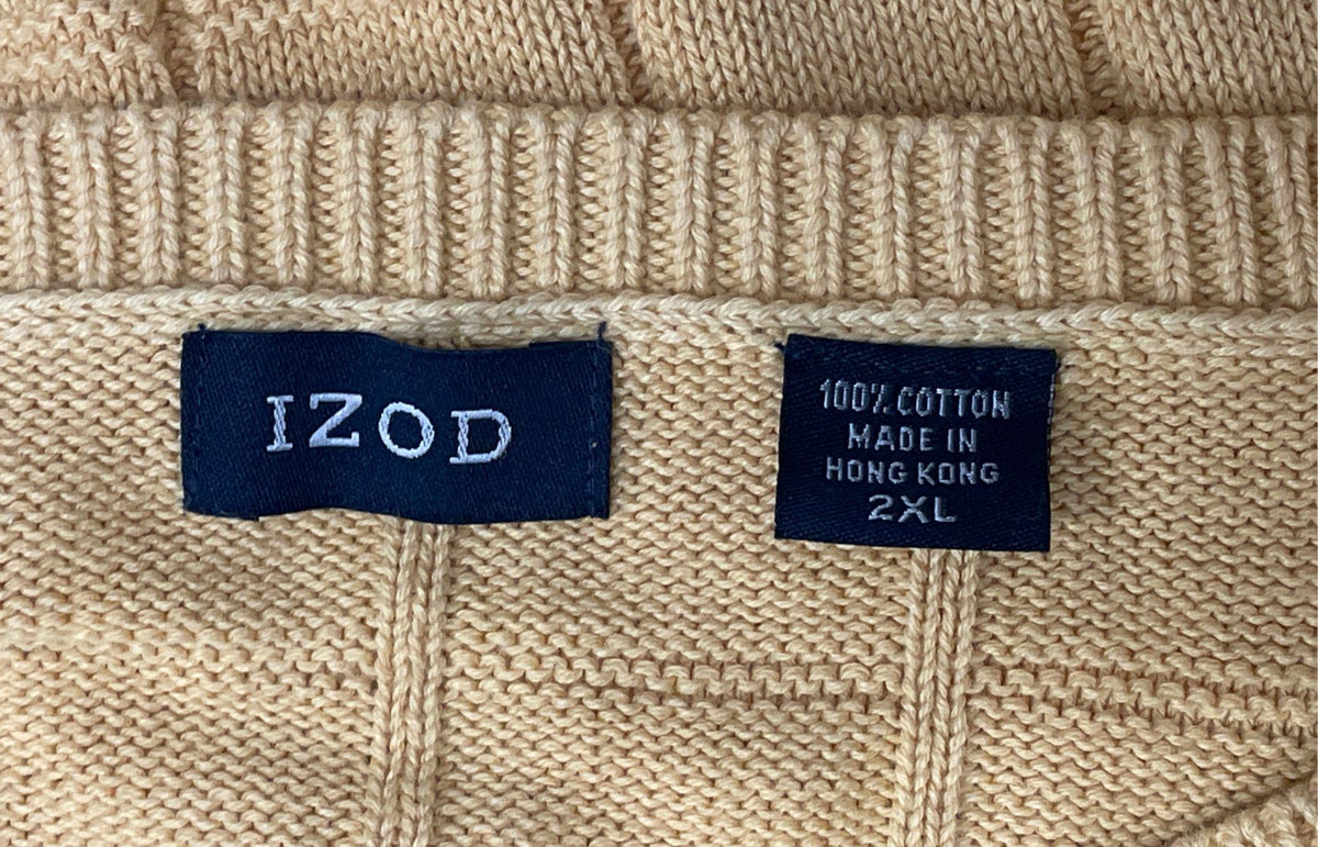 Izod Men's Yellow Grid Textured 100% Cotton Crewneck Sweater Sz 2XL