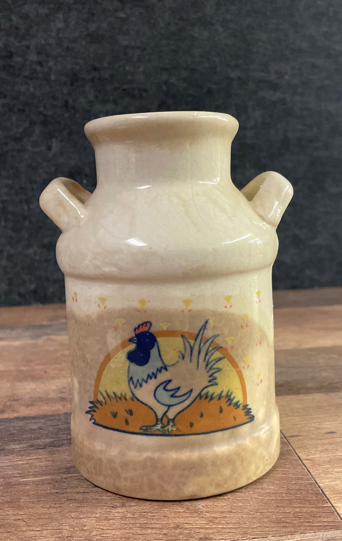 Vintage Ceramic Milk Jug Creamer Rooster Chicken Farmhouse Crackle Glaze Taiwan