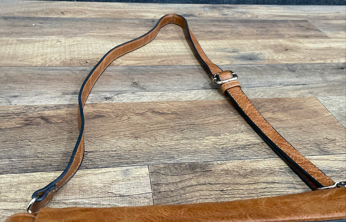 Brown Leather Flap Crossbody Bag Gold Hardware Adjustable Strap Medium