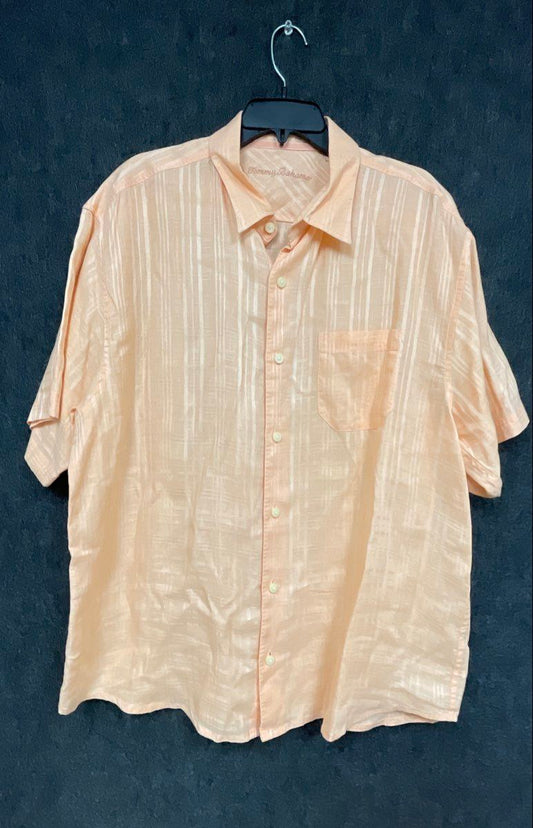Tommy Bahama Men's Short Sleeve Button Down Shirt Peach Orange 100% Linen Sz XL