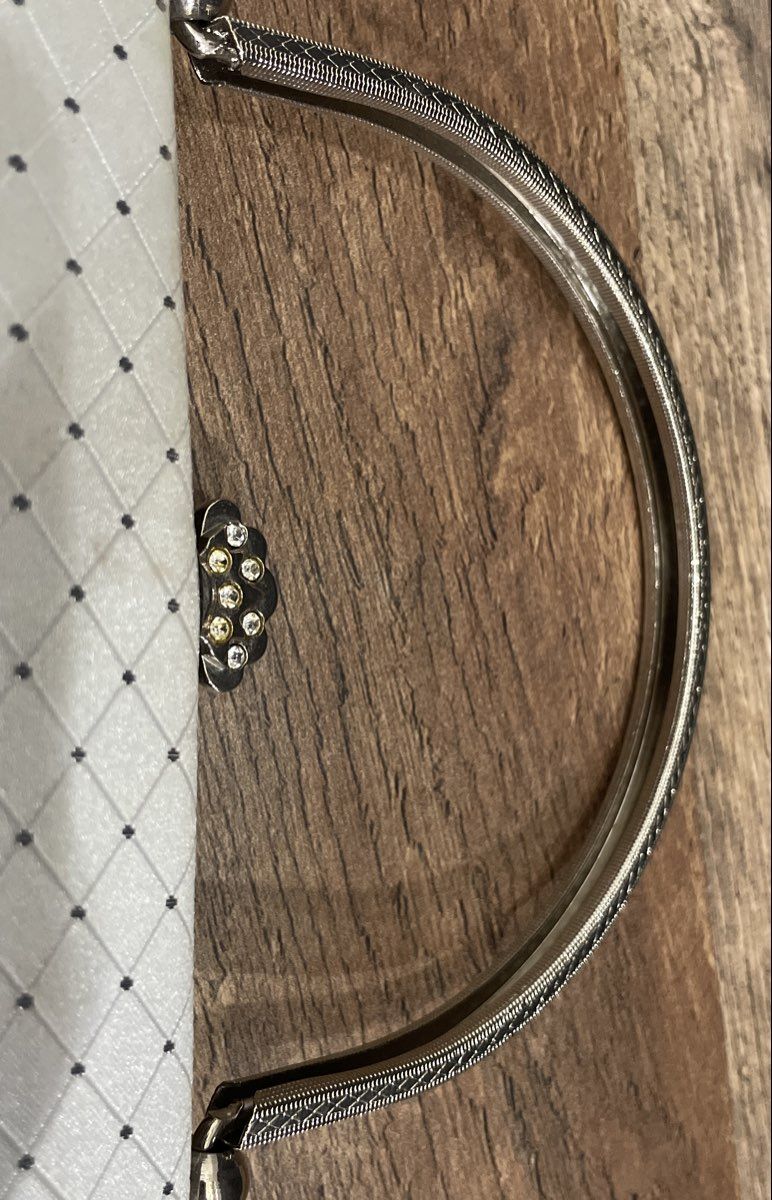 Unbranded White Fabric Quilted Evening Clutch Bag Rhinestone Clasp Greek Key