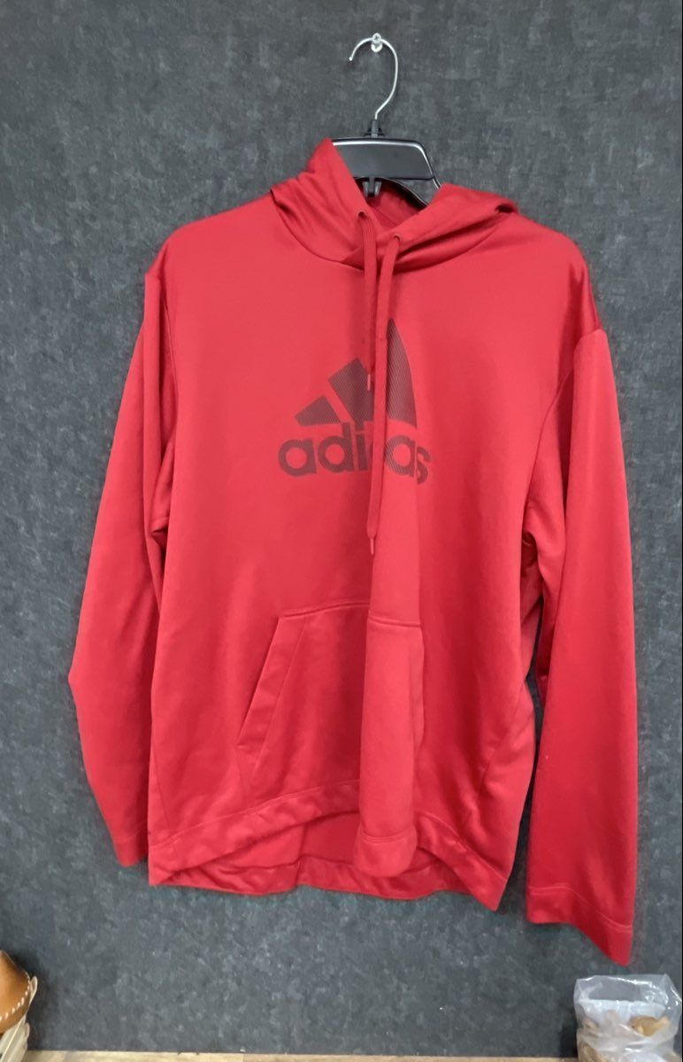 Adidas Men's Red Performance Fleece Graphic Logo Pullover Hoodie Sz XL