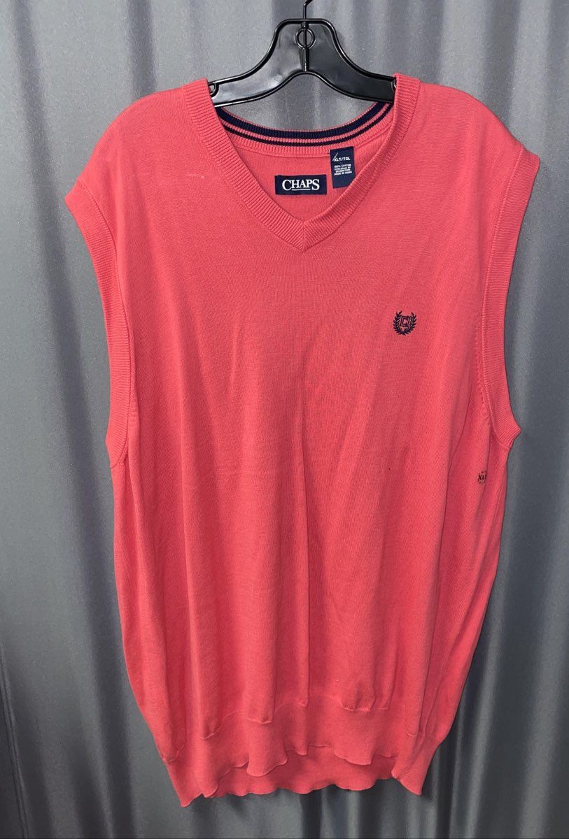 Chaps Men's Red V-Neck Cotton Sweater Vest Embroidered Logo NWT Sz XLT