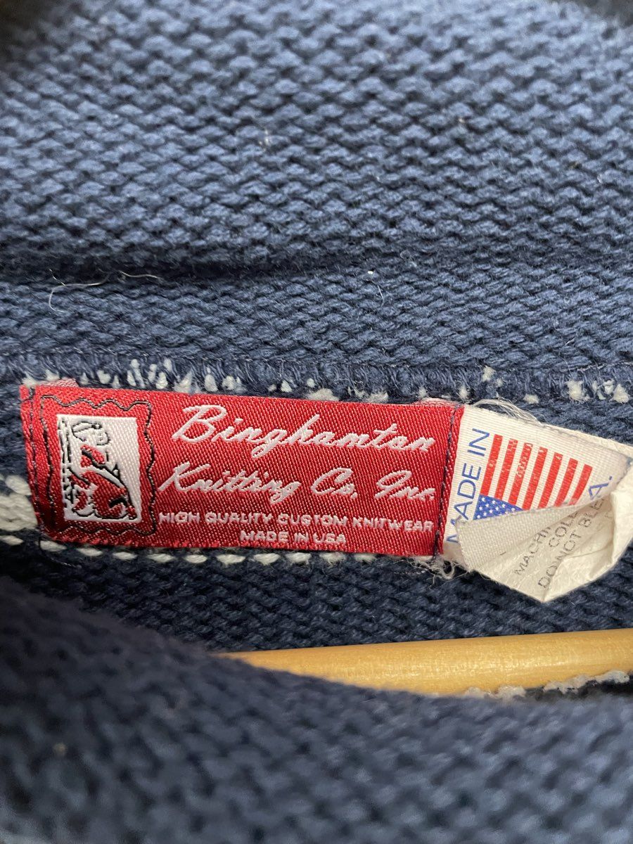 Vintage 90s Binghamton Knitting Co Women's Blue Striped Scalloped Sweater Sz XL