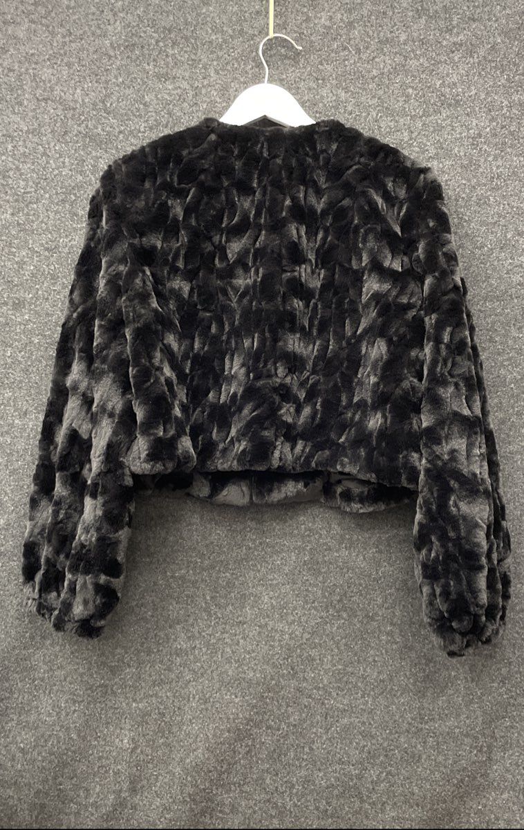Ronni Nicole Women's Black Swirl Textured Faux Fur Cropped Jacket Sz L