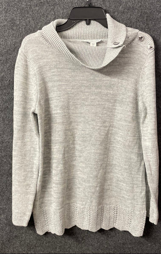 Coldwater Creek Women's Gray Heathered Cowl Neck Button Shoulder Sweater Sz XS