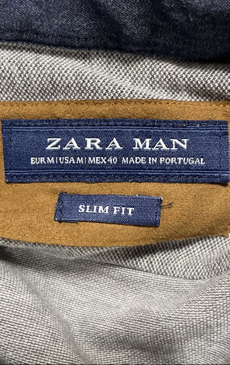 Zara Man Men's Grey Slim Fit Long Sleeve Button Down Shirt Elbow Patches Sz M